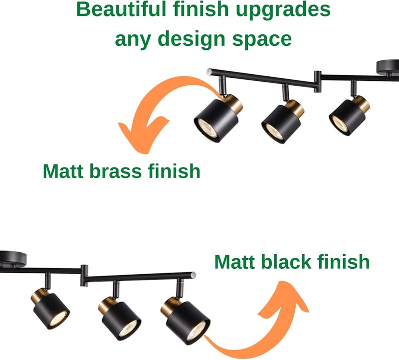 CRAFTRONOS 6 Light Foldable Track Lighting Kit, Matt Black Brass Finish Adjustable with Moden Flush Mount Ceiling Spotlight for Kitchen,Dining,Living Room,Home Improvement - Image 5